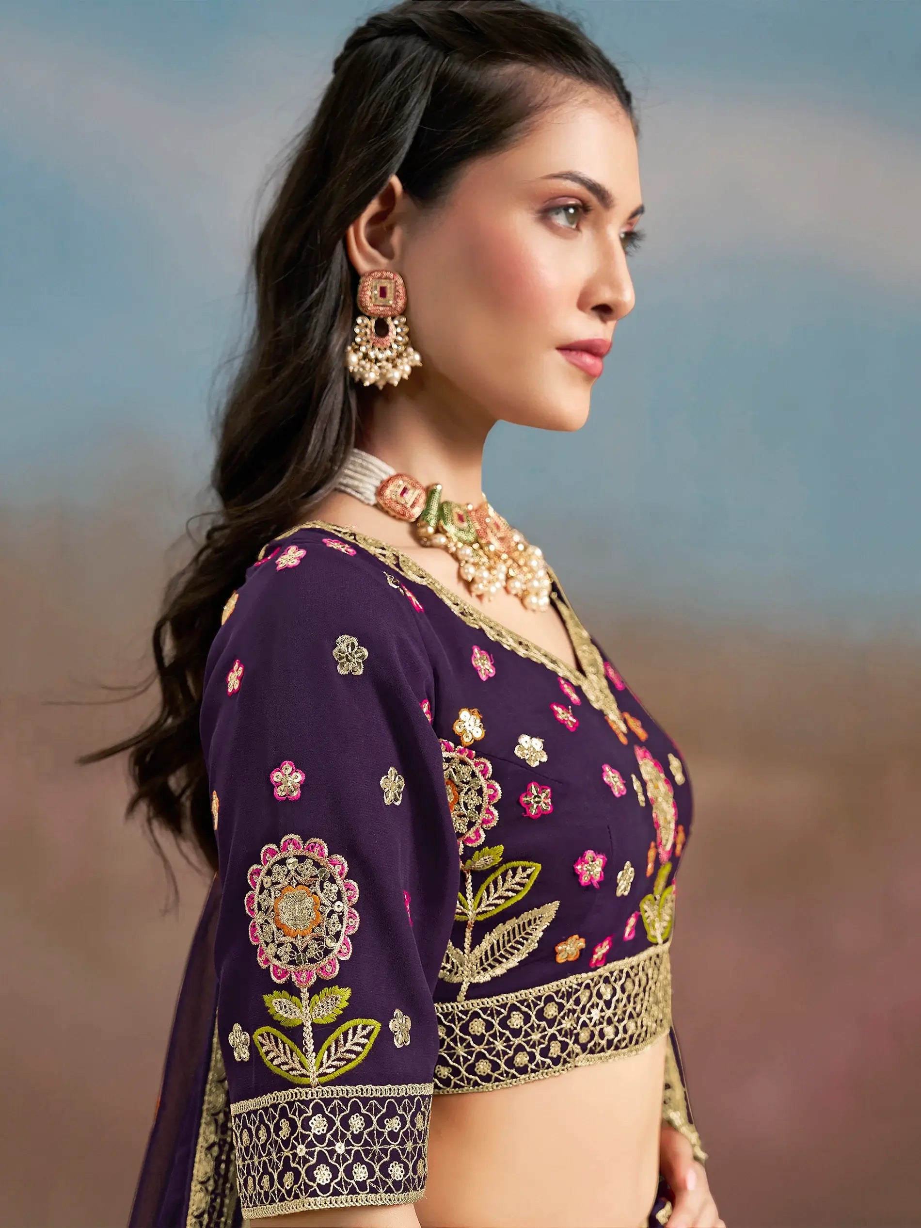 Captivating Navy Blue Dori Work Georgette Wedding Lehenga Choli - Zeel Clothing