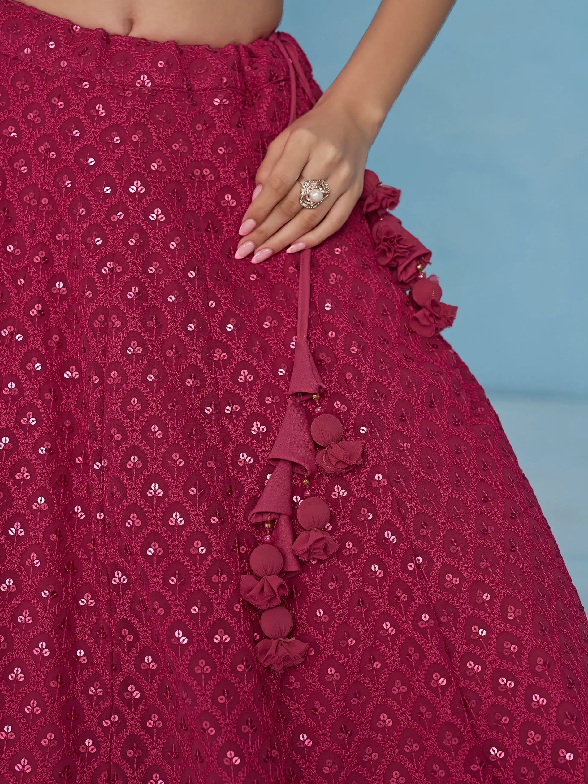 Captivating Pink Thread Work Georgette Sangeet Wear Lehenga Choli - Zeel Clothing
