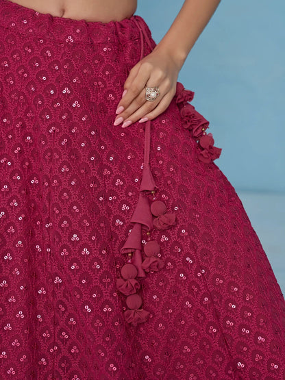 Captivating Pink Thread Work Georgette Sangeet Wear Lehenga Choli - Zeel Clothing