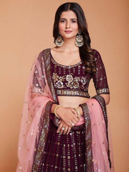 Captivating Purple Sequins Georgette Reception Wear Lehenga Choli - Zeel Clothing