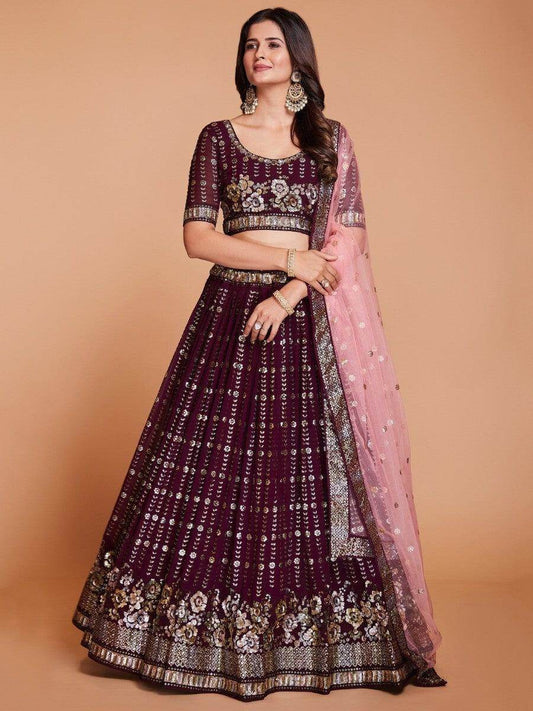 Captivating Purple Sequins Georgette Reception Wear Lehenga Choli - Zeel Clothing
