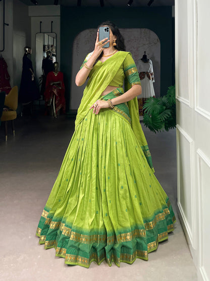 Parrot Color Zari Weaving Work Chanderi Lehenga Choli