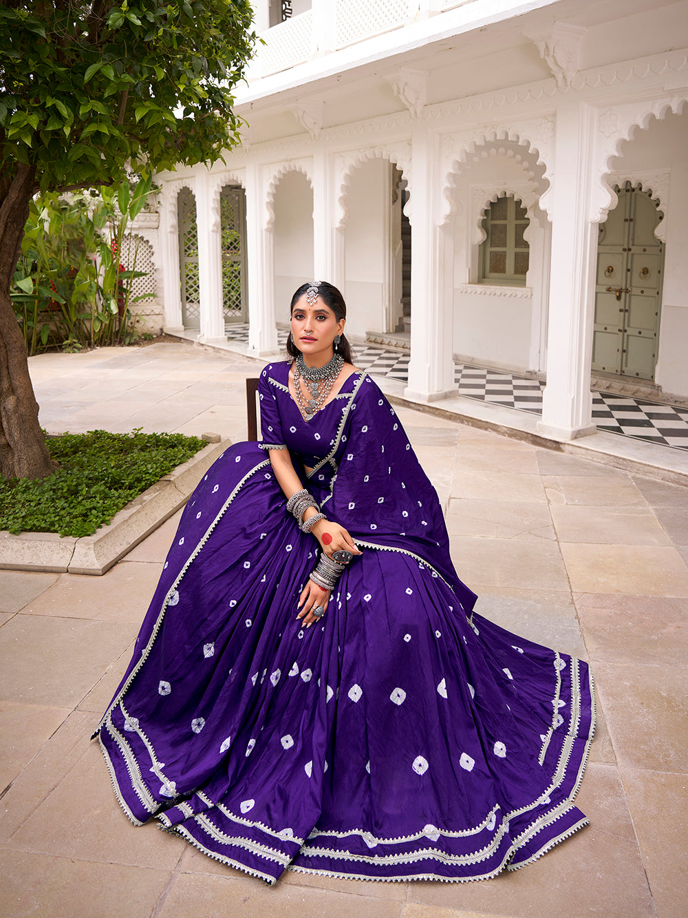 Purple Color Bandhej Print With Lace Touch Up Chanderi Chaniya Choli