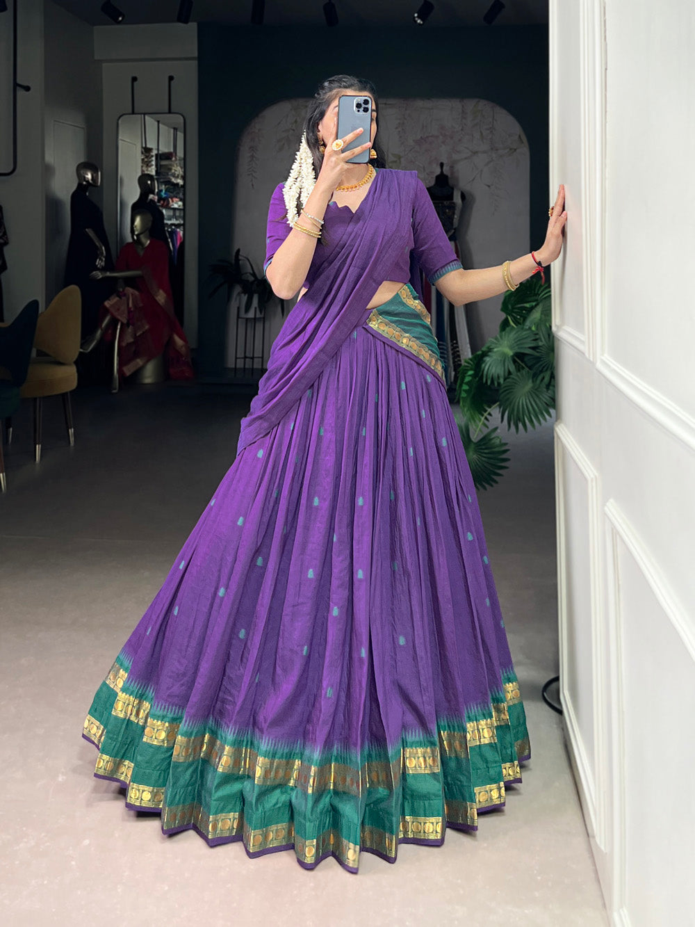 Purple Color Zari Weaving Work Chanderi Lehenga Choli