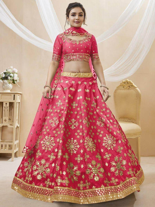 Charismatic Pink Zari Work Art Silk Engagement Wear Lehenga Choli - Zeel Clothing