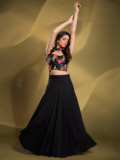 Charming Black Sequins Georgette Reception Wear Lehenga Choli - Zeel Clothing