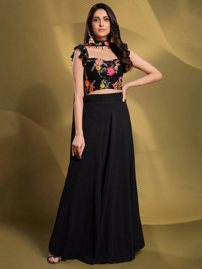 Charming Black Sequins Georgette Reception Wear Lehenga Choli - Zeel Clothing