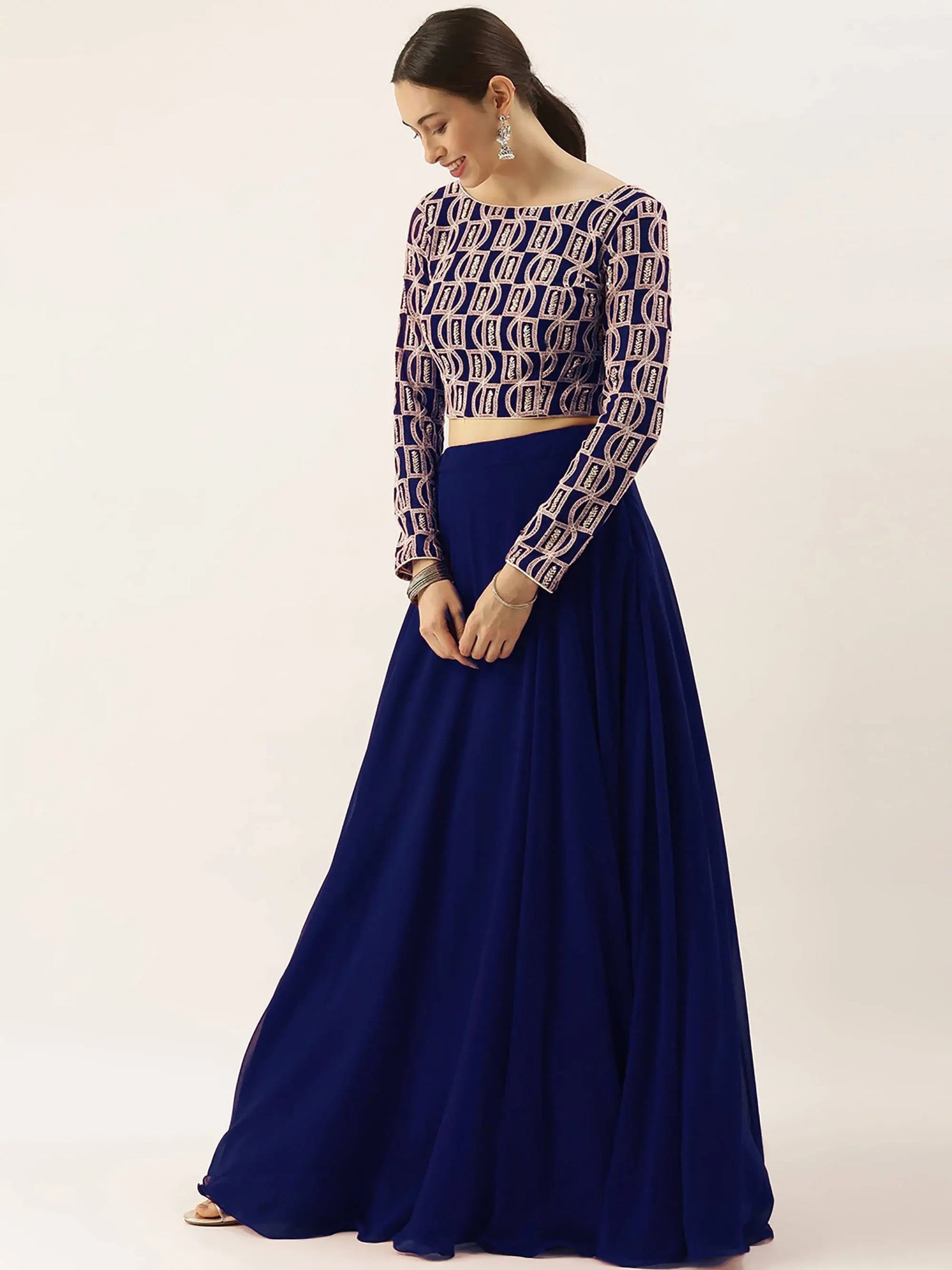 Charming Blue Thread Work Georgette Sangeet Wear Lehenga Choli - Zeel Clothing