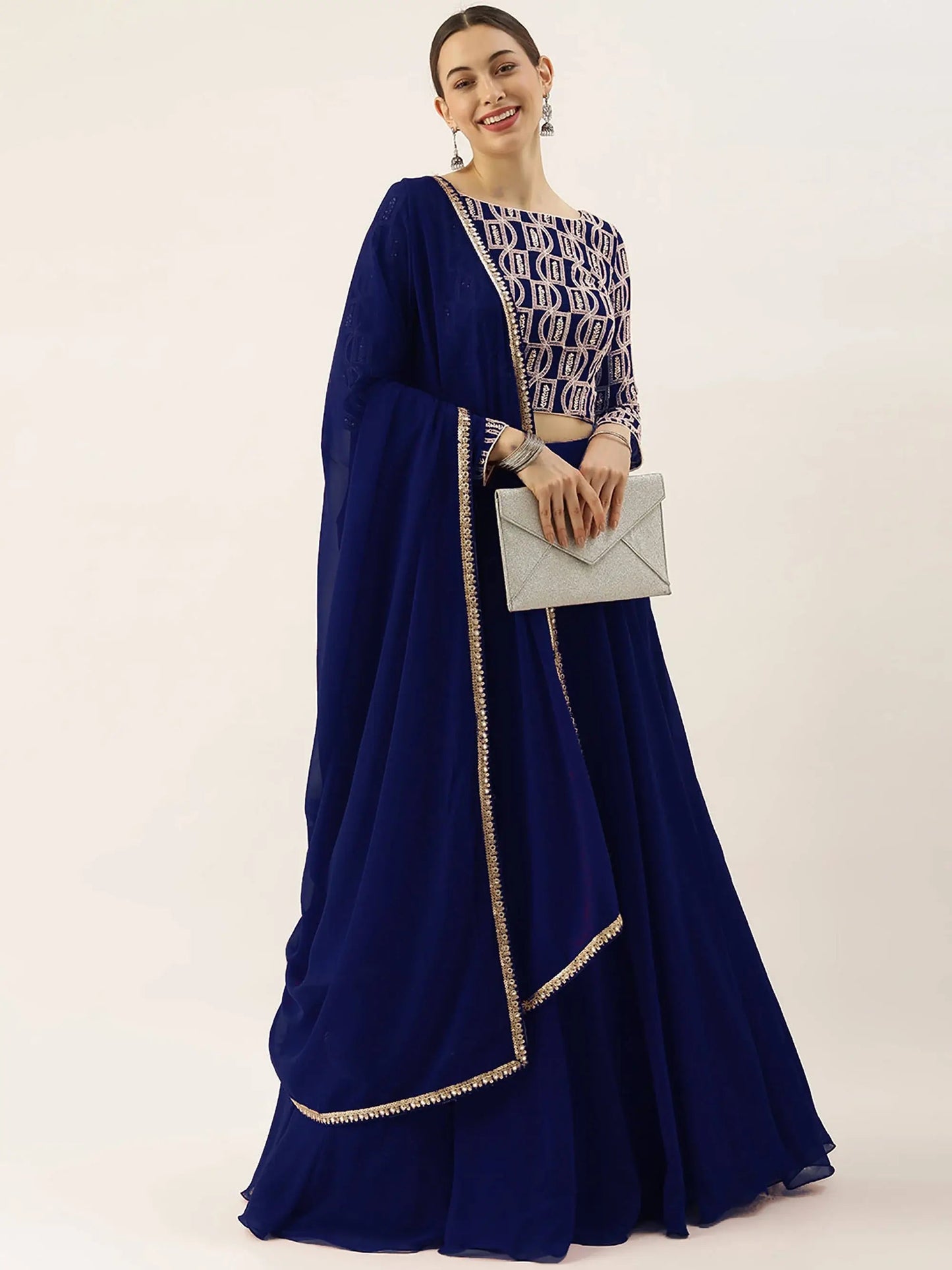 Charming Blue Thread Work Georgette Sangeet Wear Lehenga Choli - Zeel Clothing