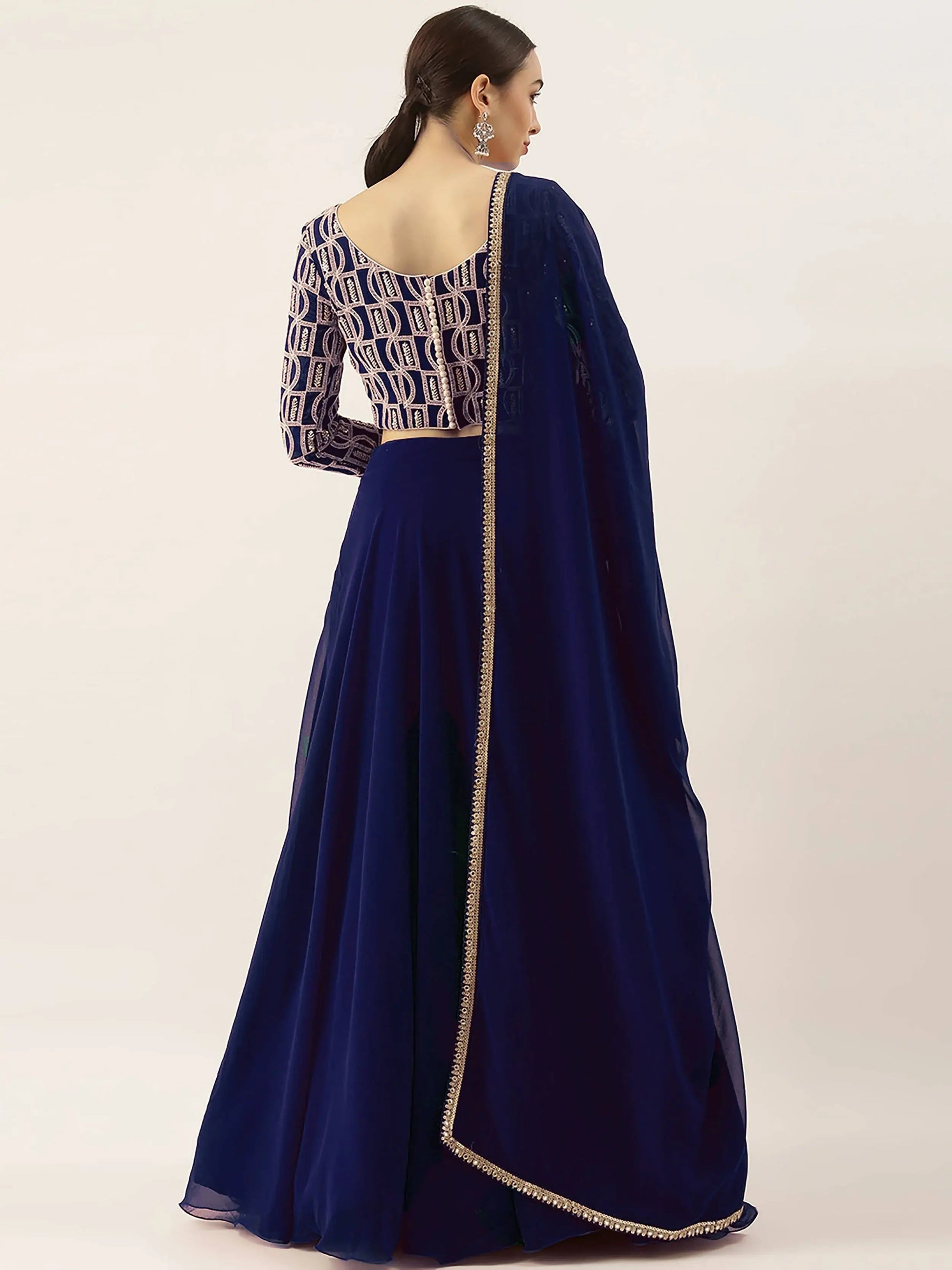 Charming Blue Thread Work Georgette Sangeet Wear Lehenga Choli - Zeel Clothing