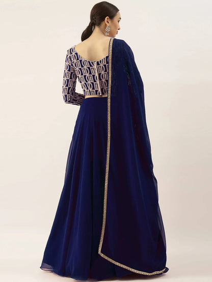 Charming Blue Thread Work Georgette Sangeet Wear Lehenga Choli - Zeel Clothing