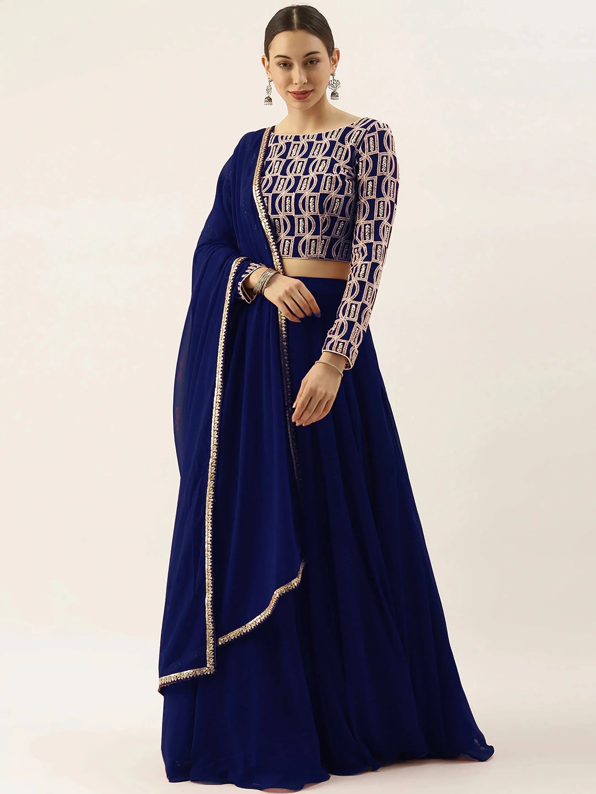 Charming Blue Thread Work Georgette Sangeet Wear Lehenga Choli - Zeel Clothing