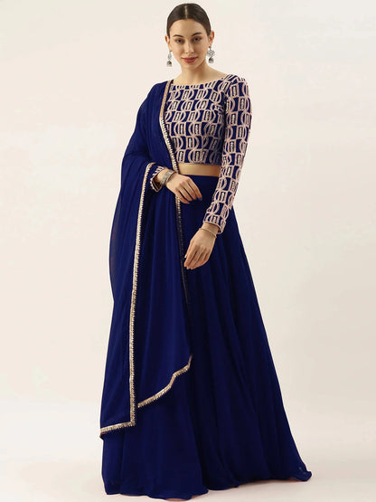 Charming Blue Thread Work Georgette Sangeet Wear Lehenga Choli - Zeel Clothing
