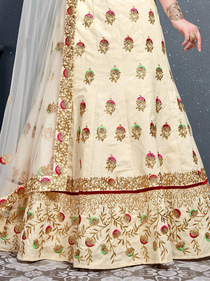 Charming Cream Zari Embroidered Silk Wedding Lehenga Choli - Zeel Clothing