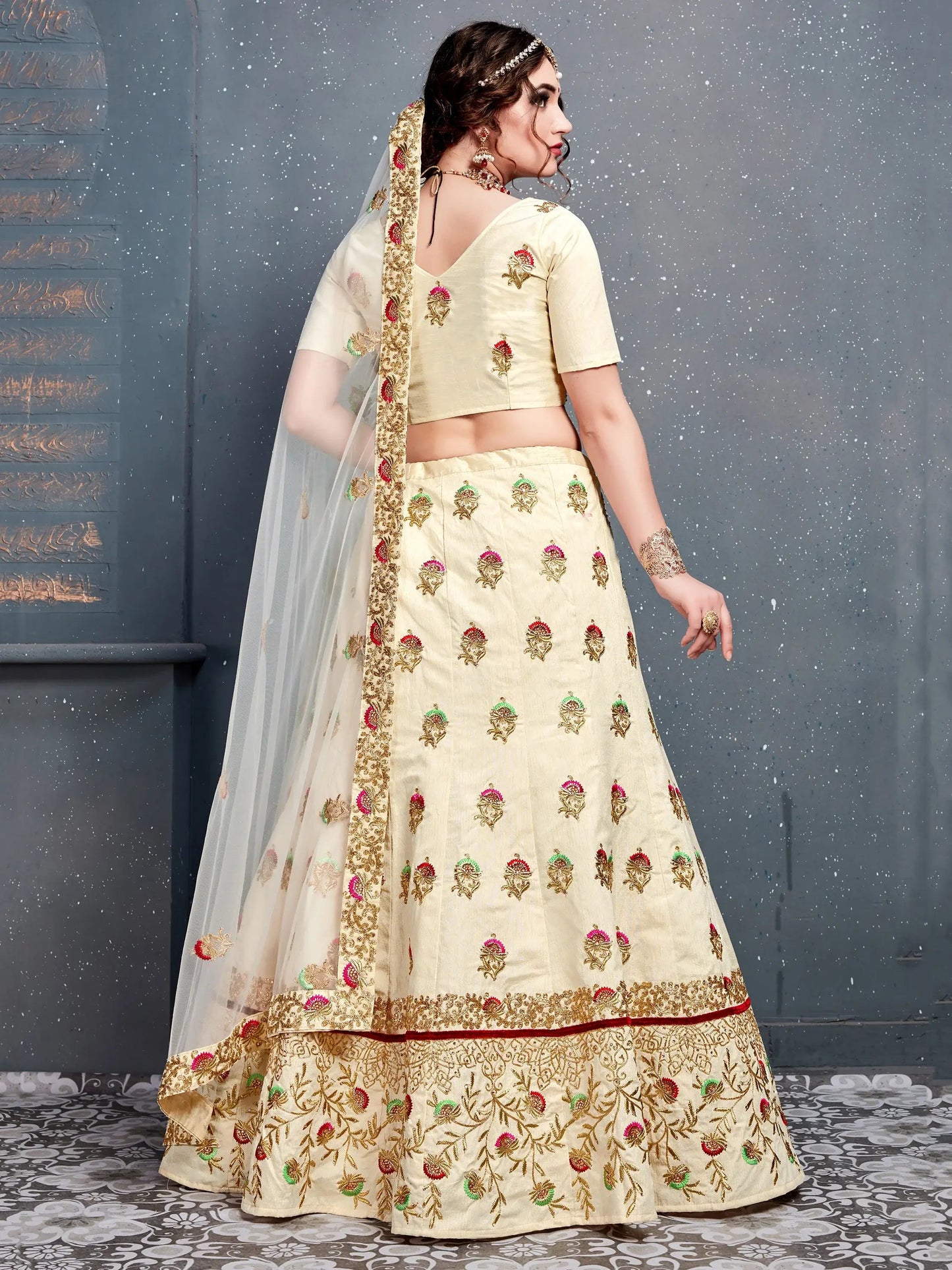 Charming Cream Zari Embroidered Silk Wedding Lehenga Choli - Zeel Clothing