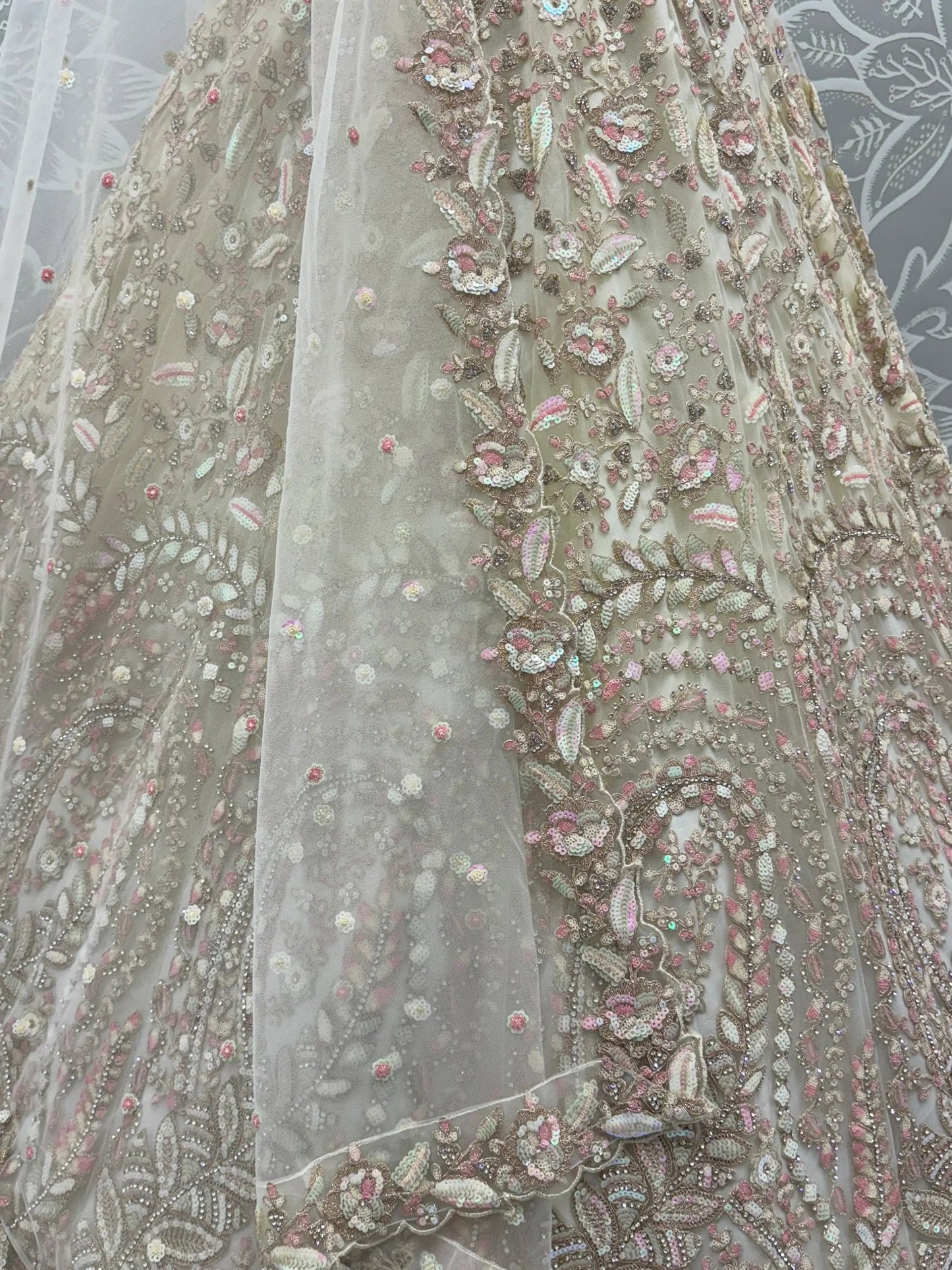 Charming Cream Zircon Work Net Bridesmaid Lehenga Choli With Dupatta - Zeel Clothing