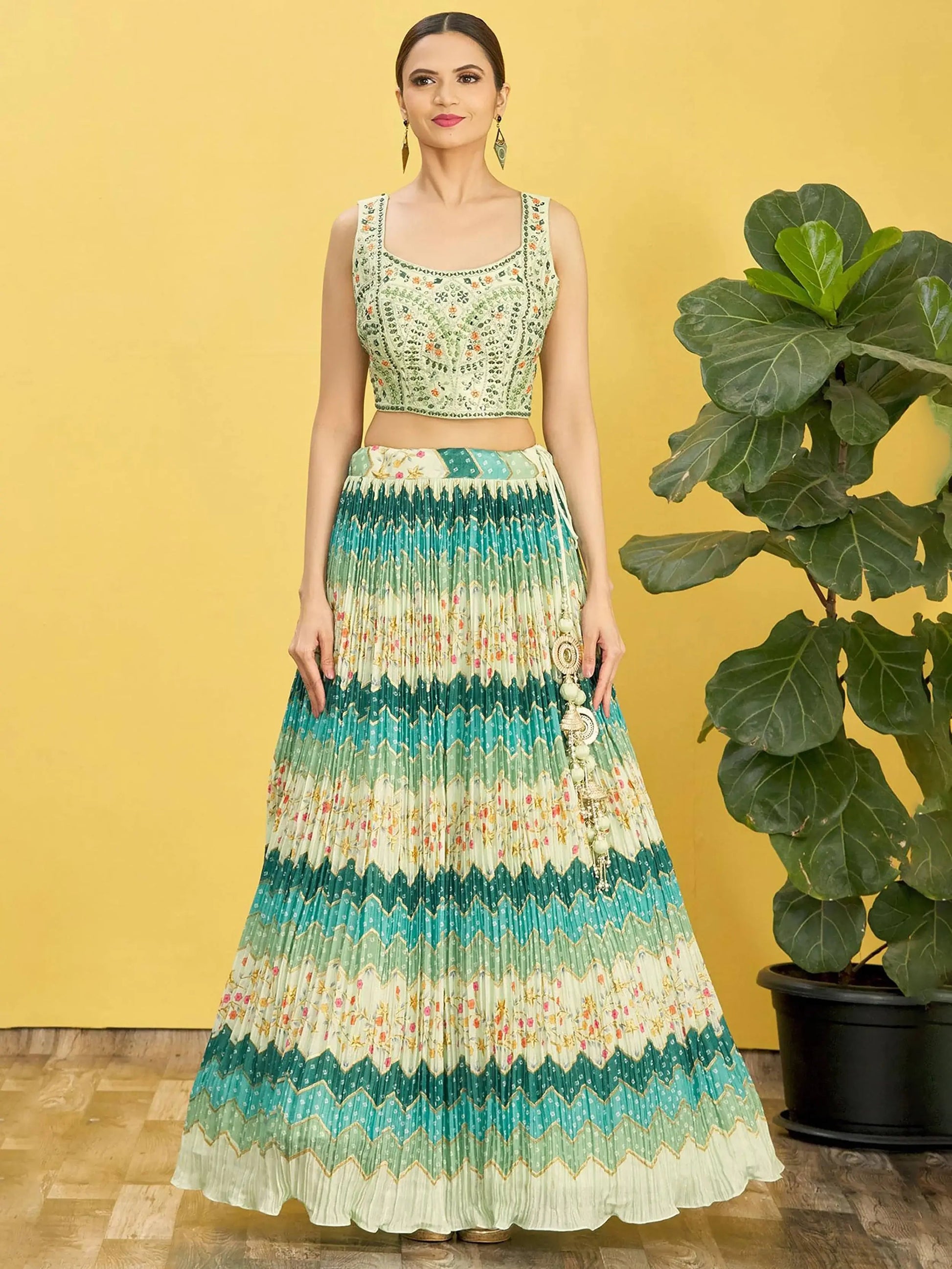 Charming Green Embroidered Work Chinon Reception Lehenga Choli - Zeel Clothing
