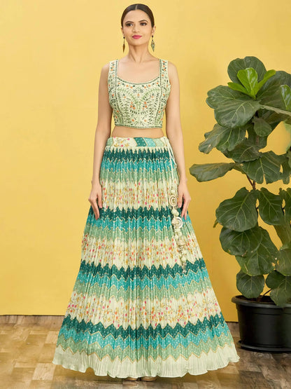Charming Green Embroidered Work Chinon Reception Lehenga Choli - Zeel Clothing