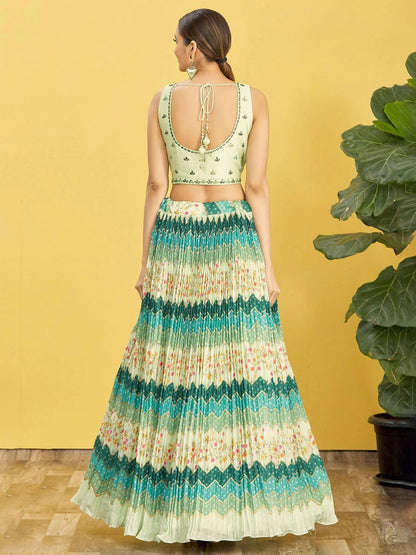Charming Green Embroidered Work Chinon Reception Lehenga Choli - Zeel Clothing