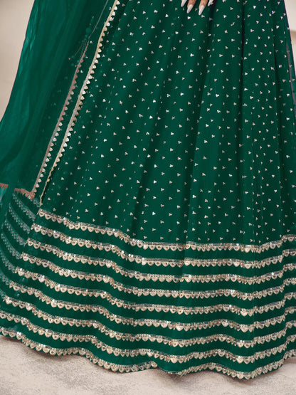 Charming Green Sequins Georgette Lehenga Choli With Dupatta - Zeel Clothing