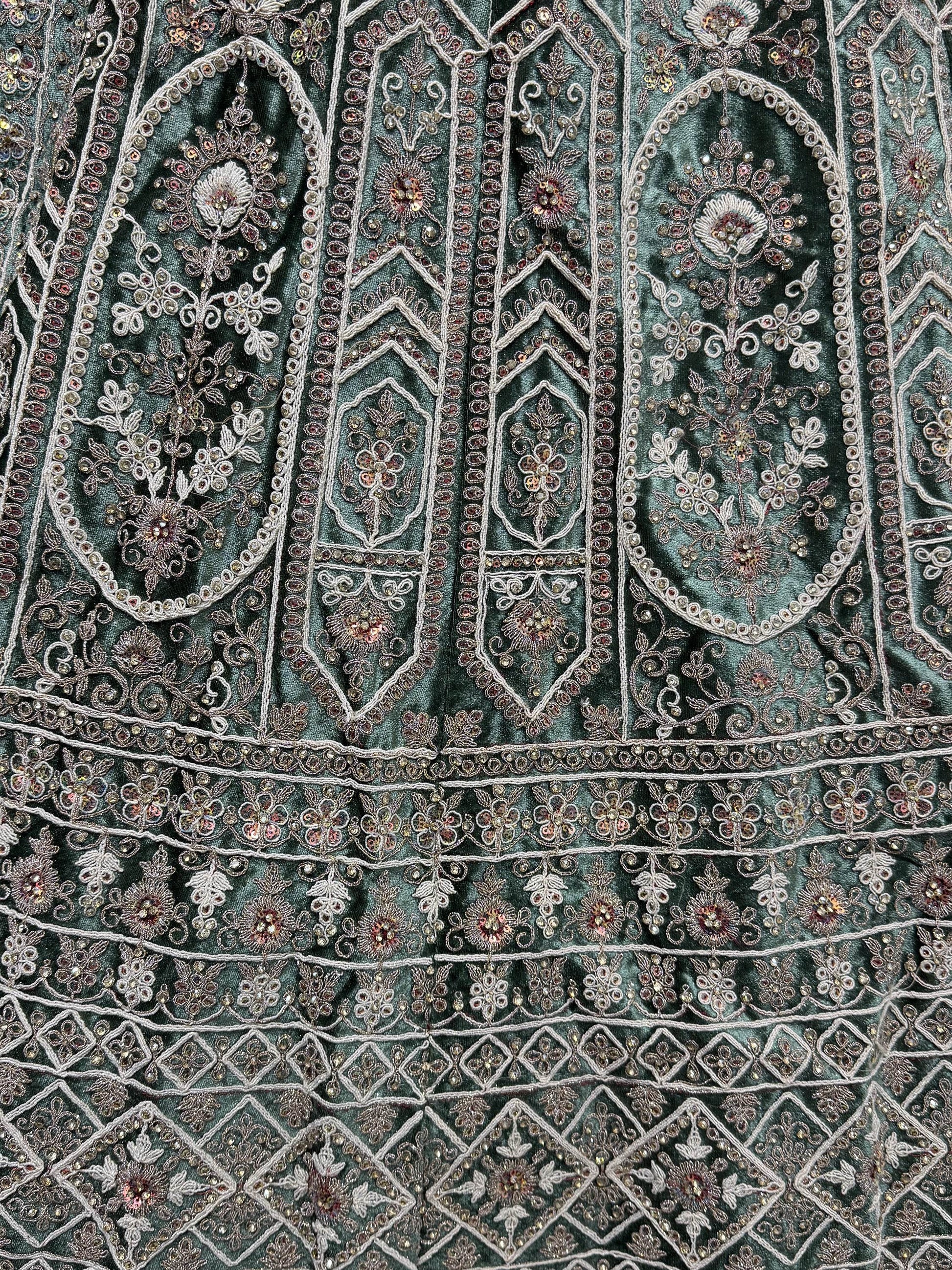 Charming Green Velvet Bridal Lehenga Choli With Double Dupatta - Zeel Clothing