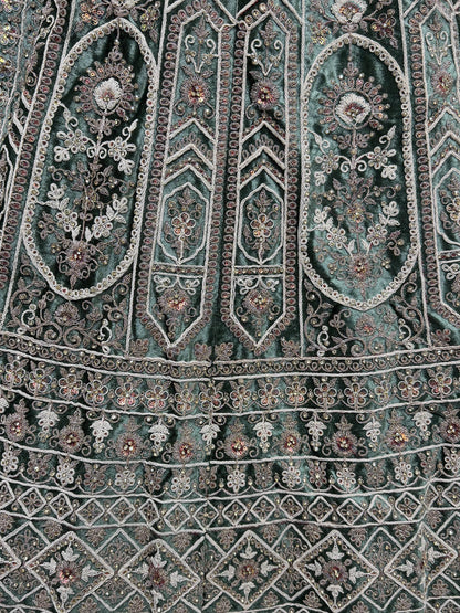 Charming Green Velvet Bridal Lehenga Choli With Double Dupatta - Zeel Clothing