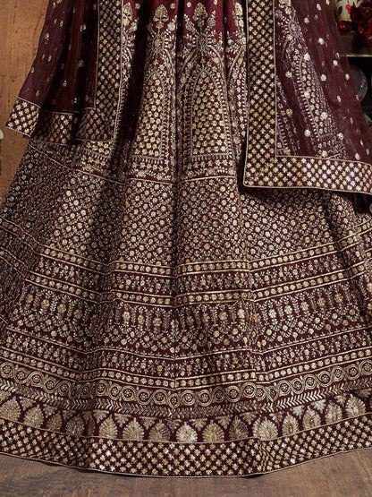 Charming Maroon Sequins Raw Silk Reception Wear Lehenga Choli - Zeel Clothing