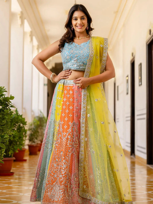 Charming Multi-Color Embroidered Georgette Party Wear Lehenga Choli - Zeel Clothing