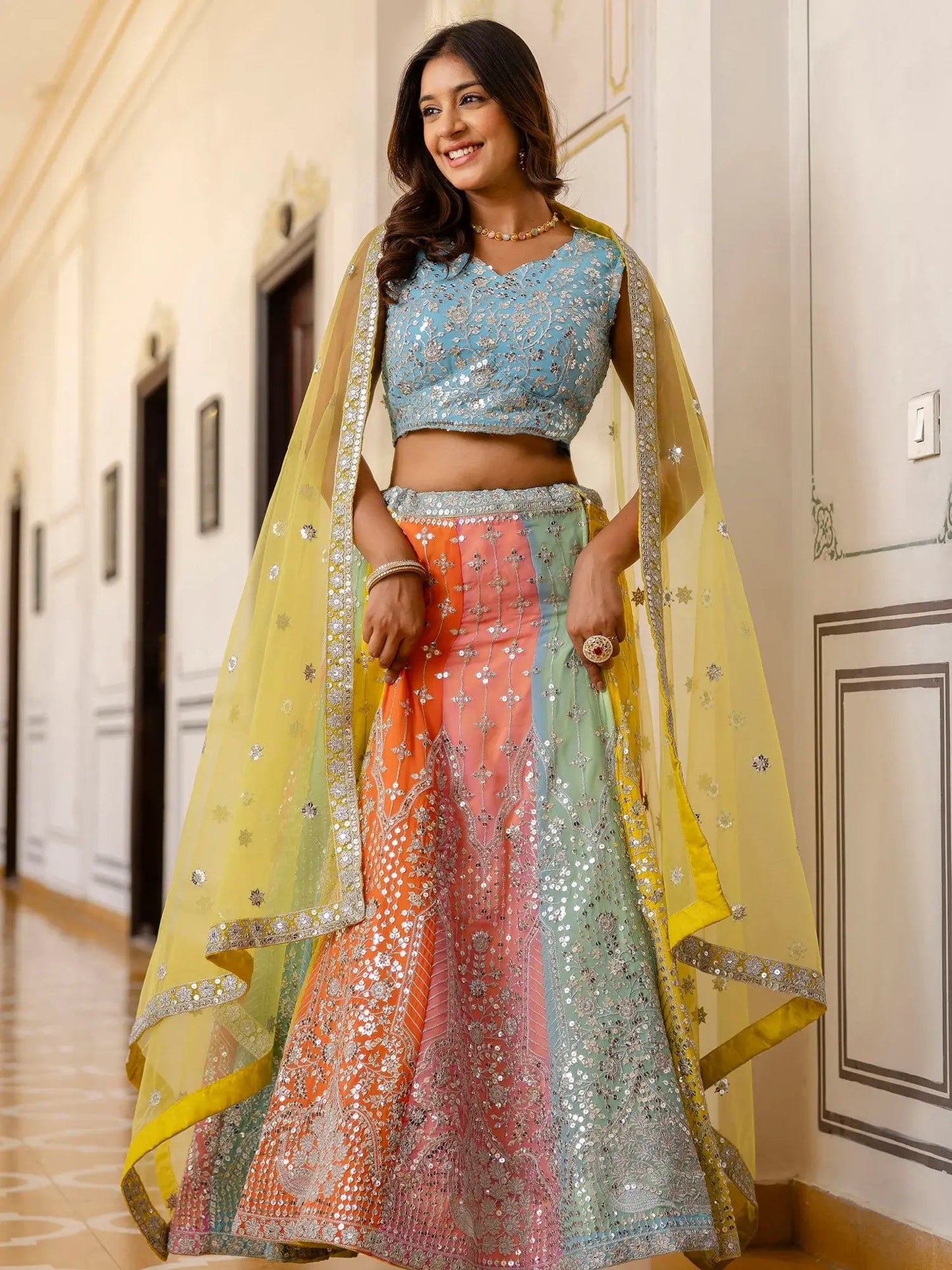 Charming Multi-Color Embroidered Georgette Party Wear Lehenga Choli - Zeel Clothing