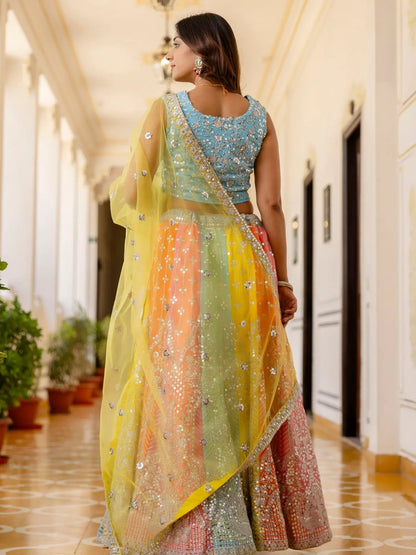 Charming Multi-Color Embroidered Georgette Party Wear Lehenga Choli - Zeel Clothing