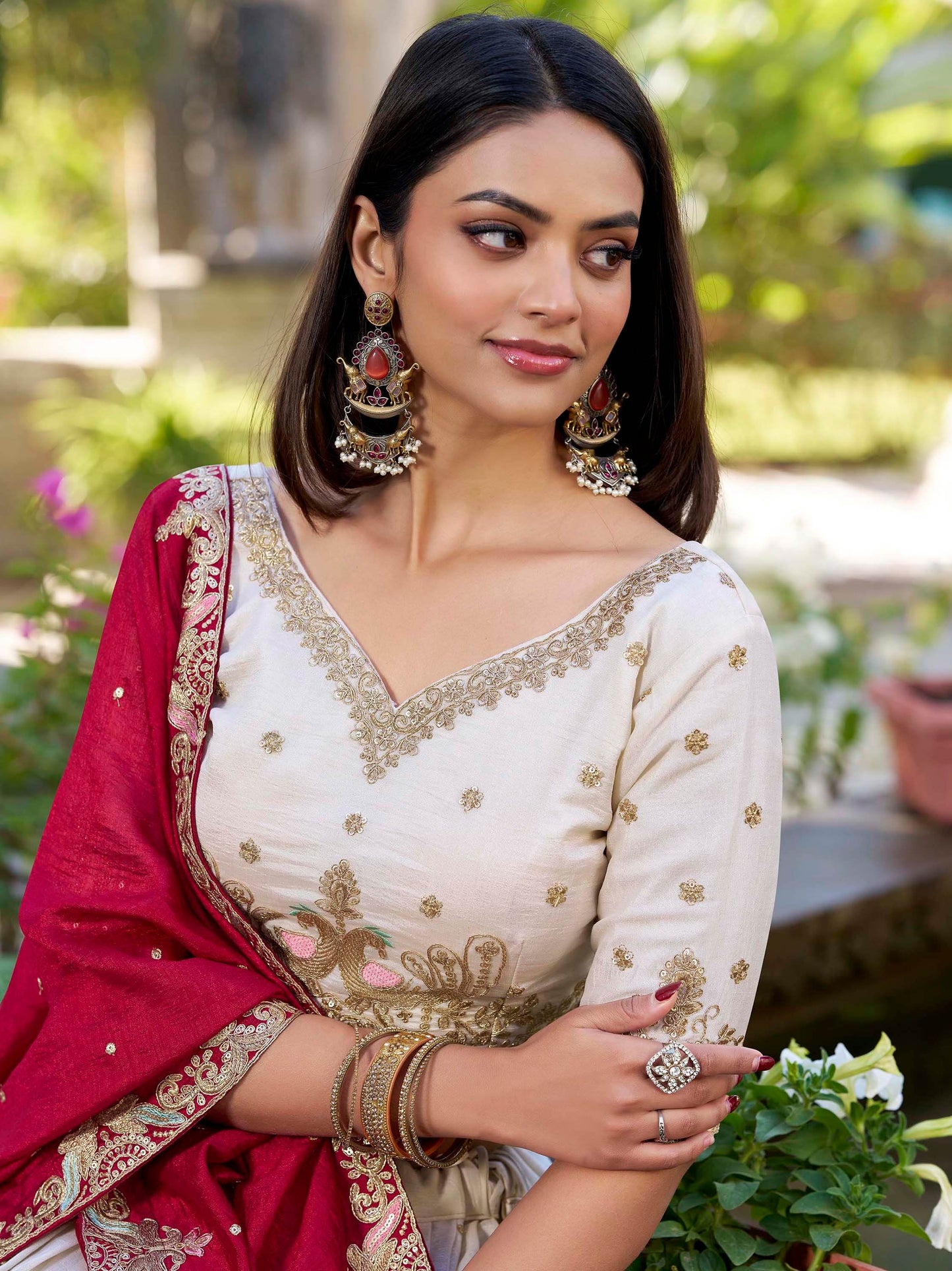 Charming Off-White Sequins Silk Wedding Lehenga Choli With Dupatta - Zeel Clothing