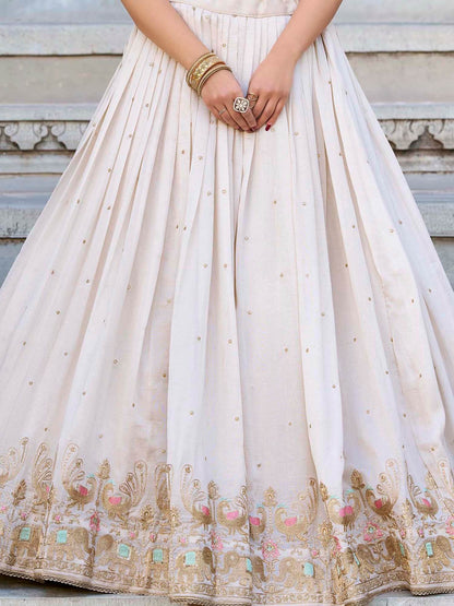 Charming Off-White Sequins Silk Wedding Lehenga Choli With Dupatta - Zeel Clothing