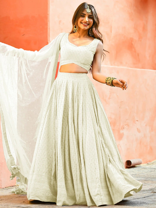 Charming Off-White Sequins Work Georgette Traditional Lehenga Choli - Zeel Clothing