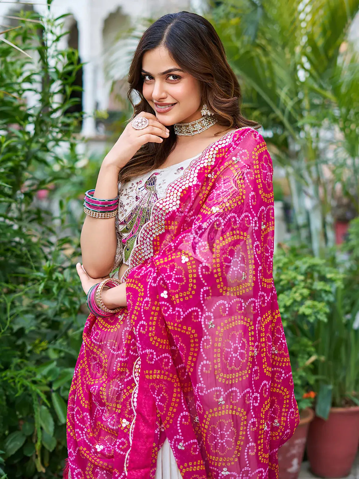 Charming Off-White Thread Work Tissue Silk Wedding Lehenga Choli - Zeel Clothing