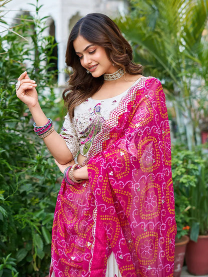 Charming Off-White Thread Work Tissue Silk Wedding Lehenga Choli - Zeel Clothing
