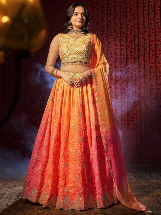 Charming Orange Printed Organza Wedding Lehenga Choli With Dupatta - Zeel Clothing