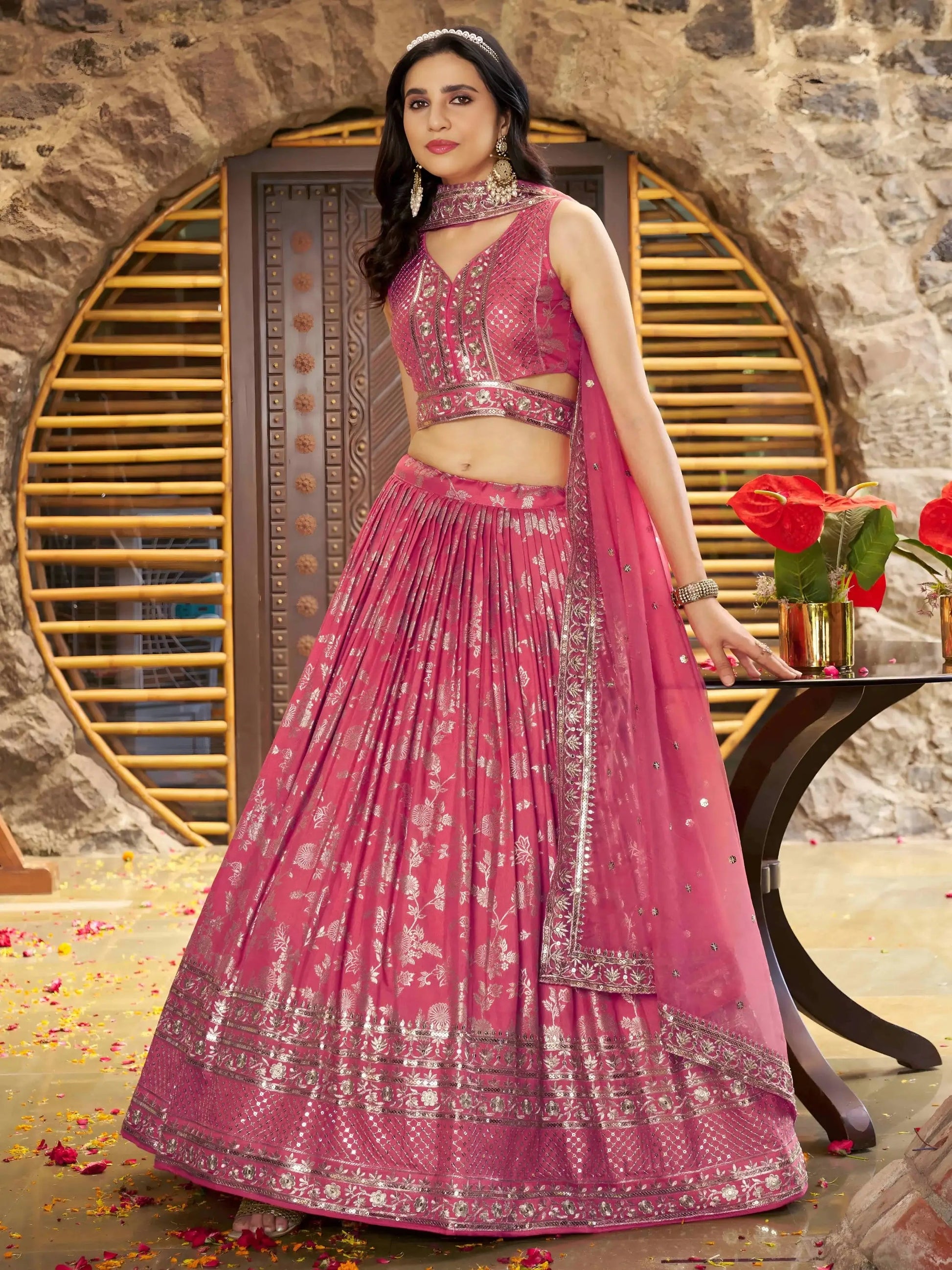 Charming Peach Zari Silk Ceremonial Wear Lehenga Choli With Dupatta - Zeel Clothing