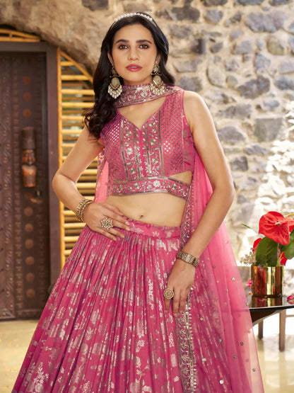Charming Peach Zari Silk Ceremonial Wear Lehenga Choli With Dupatta - Zeel Clothing