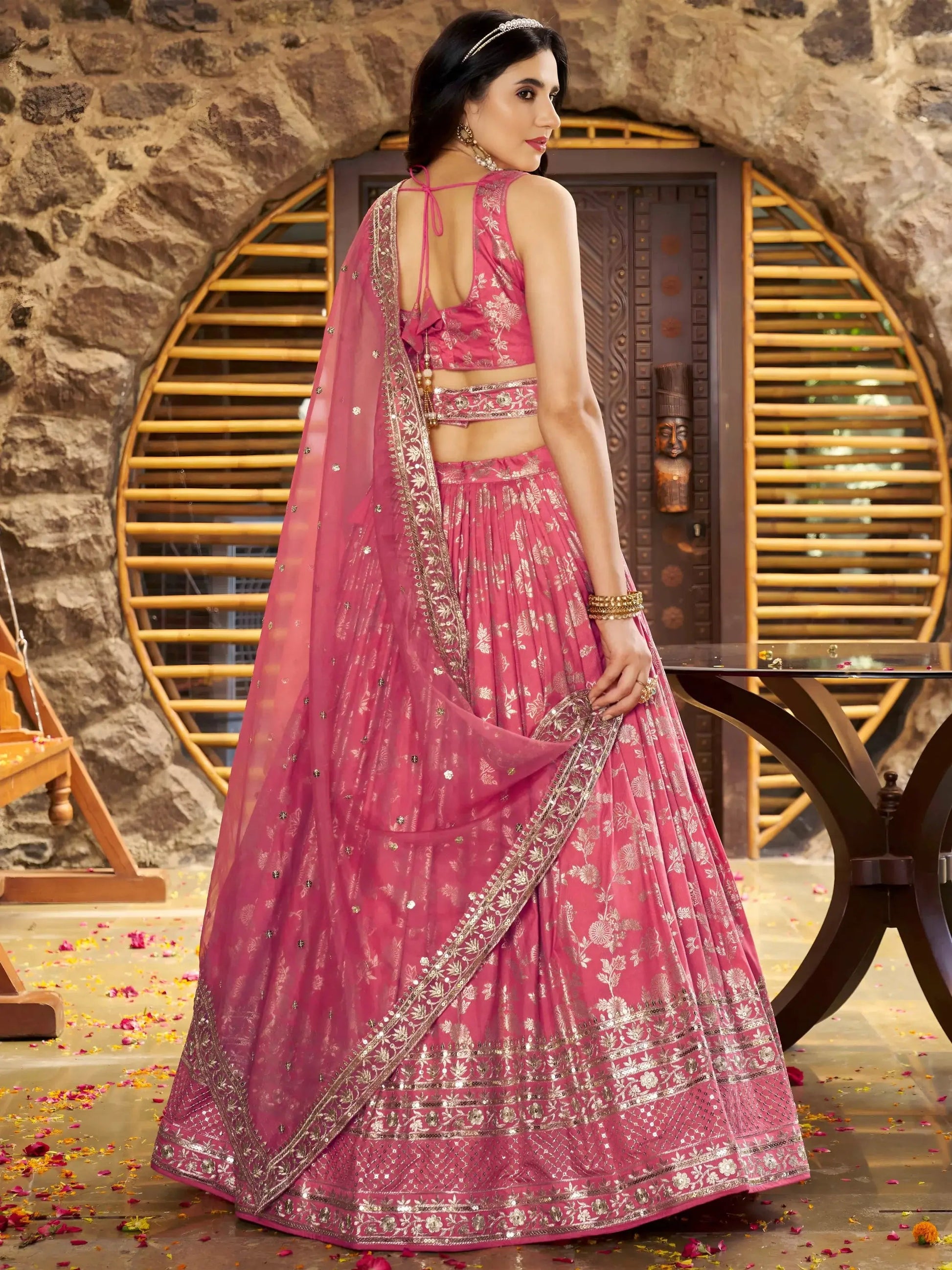 Charming Peach Zari Silk Ceremonial Wear Lehenga Choli With Dupatta - Zeel Clothing