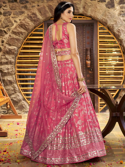 Charming Peach Zari Silk Ceremonial Wear Lehenga Choli With Dupatta - Zeel Clothing