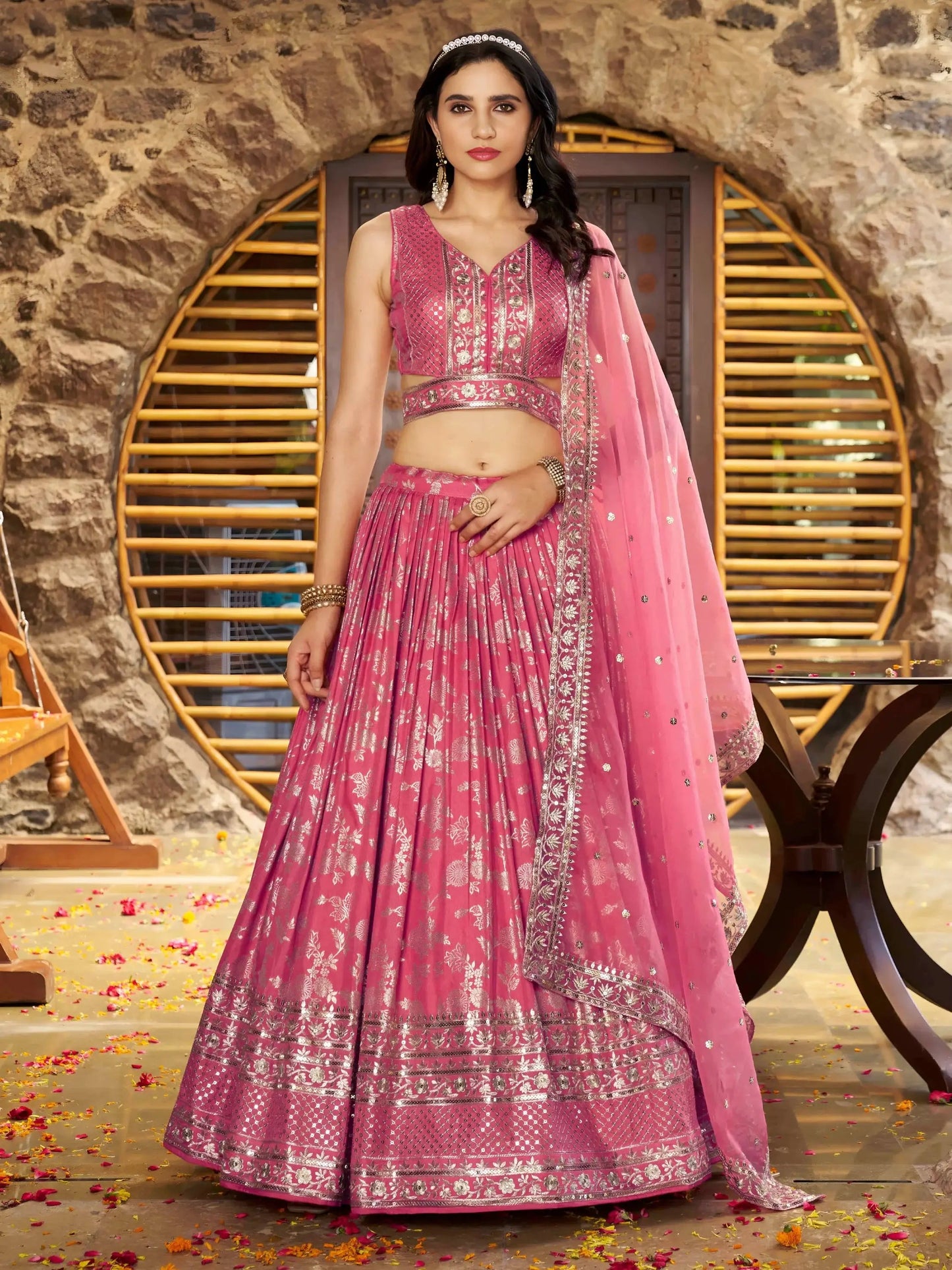 Charming Peach Zari Silk Ceremonial Wear Lehenga Choli With Dupatta - Zeel Clothing