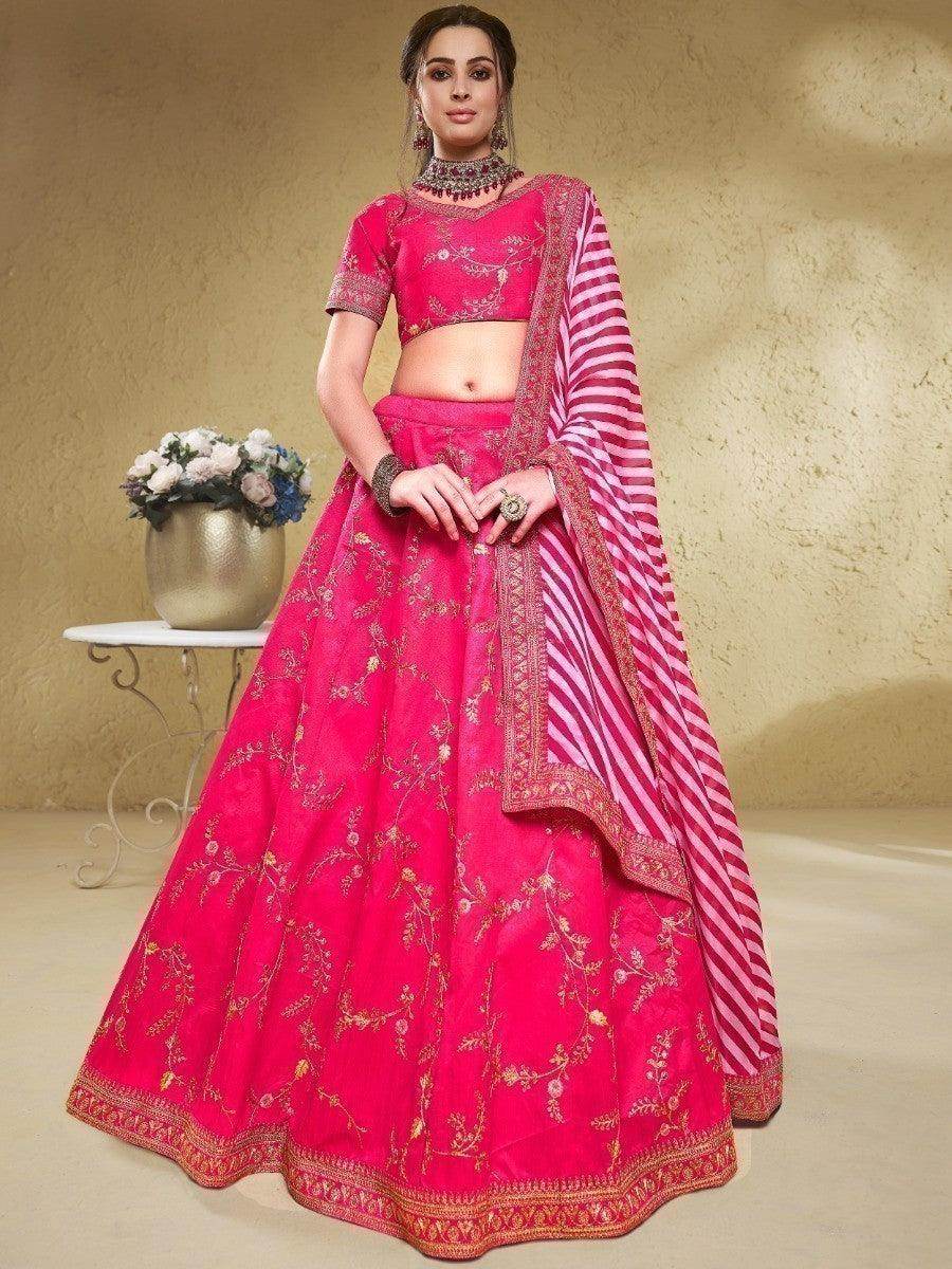 Charming Pink Embroidered Silk Wedding Wear Lehenga Choli - Zeel Clothing