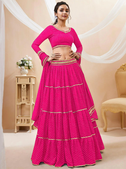Charming Pink Leheriya Printed Georgette Traditional Lehenga Choli - Zeel Clothing