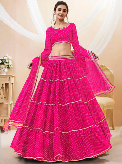Charming Pink Leheriya Printed Georgette Traditional Lehenga Choli - Zeel Clothing