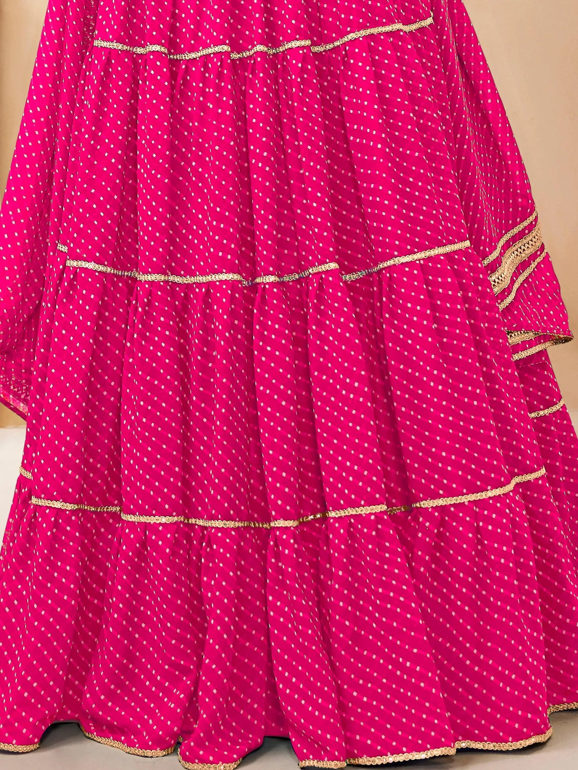 Charming Pink Leheriya Printed Georgette Traditional Lehenga Choli - Zeel Clothing