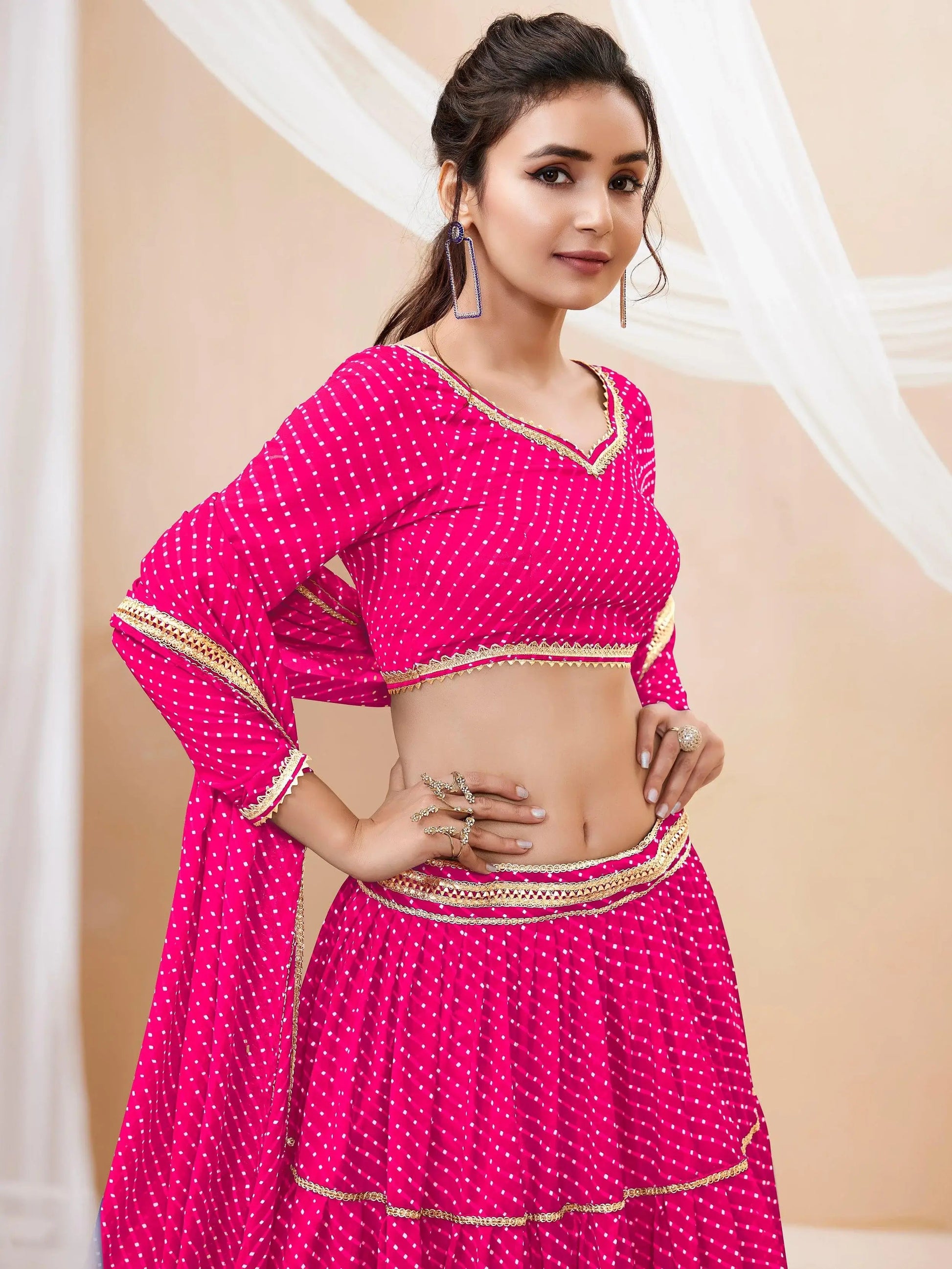 Charming Pink Leheriya Printed Georgette Traditional Lehenga Choli - Zeel Clothing
