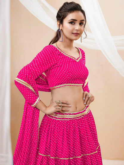 Charming Pink Leheriya Printed Georgette Traditional Lehenga Choli - Zeel Clothing