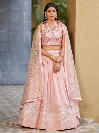 Charming Pink Sequins Georgette Lehenga Choli With Dupatta - Zeel Clothing