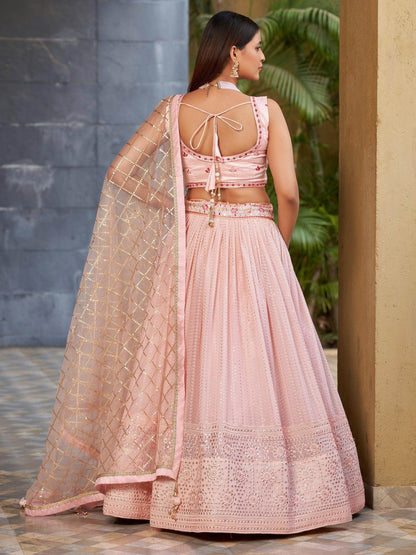 Charming Pink Sequins Georgette Lehenga Choli With Dupatta - Zeel Clothing