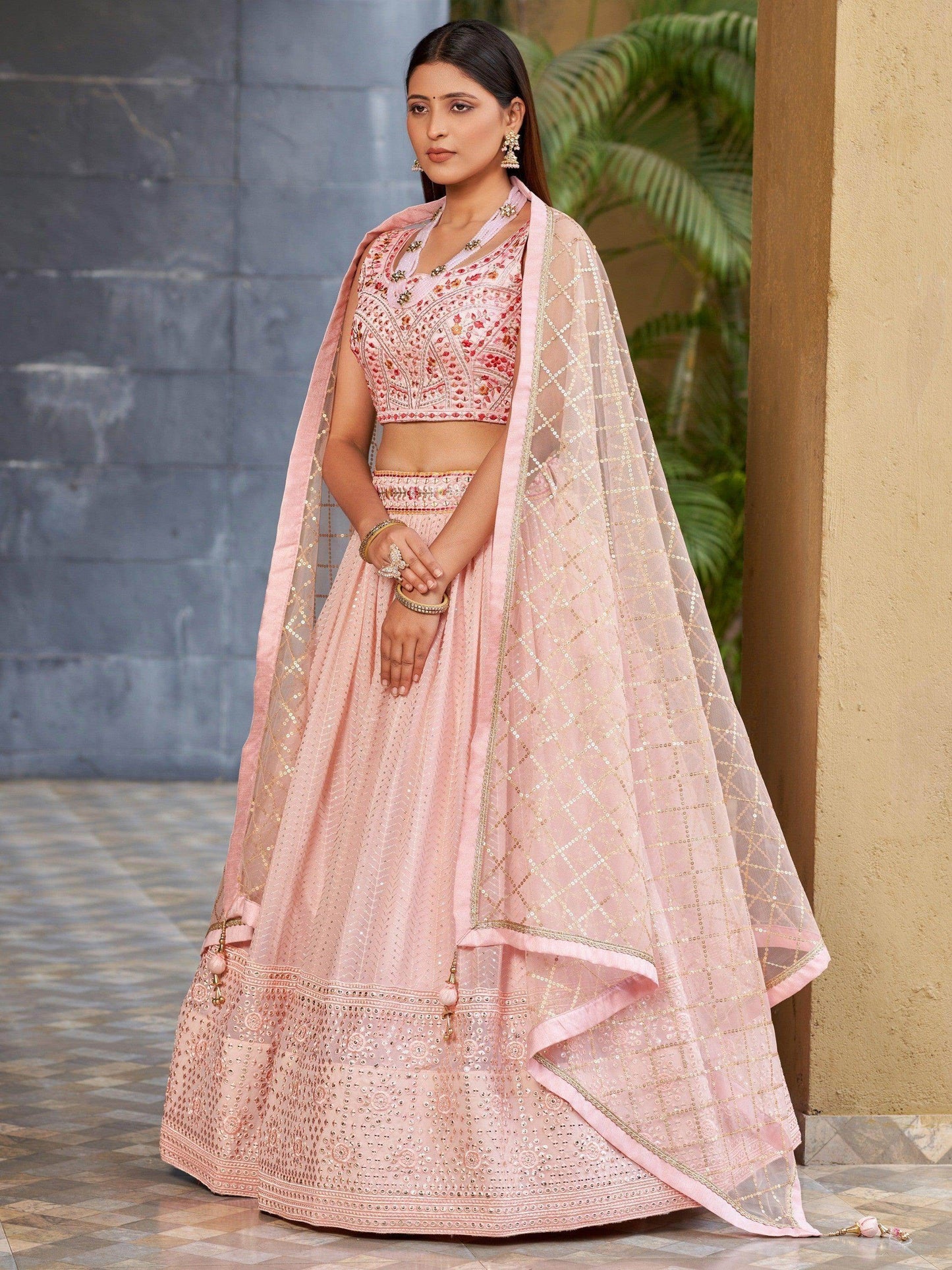Charming Pink Sequins Georgette Lehenga Choli With Dupatta - Zeel Clothing